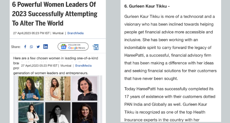 Gurleen Kaur Tikku featured among the Top 6 Powerful Women Leaders of 2023 by Mid-Day.